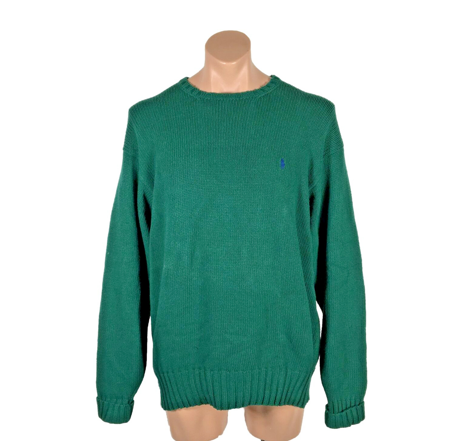 NWT VTG 90s Polo Ralph Lauren Green Crewneck Men’s Sweater Tight Knit Sz XXL