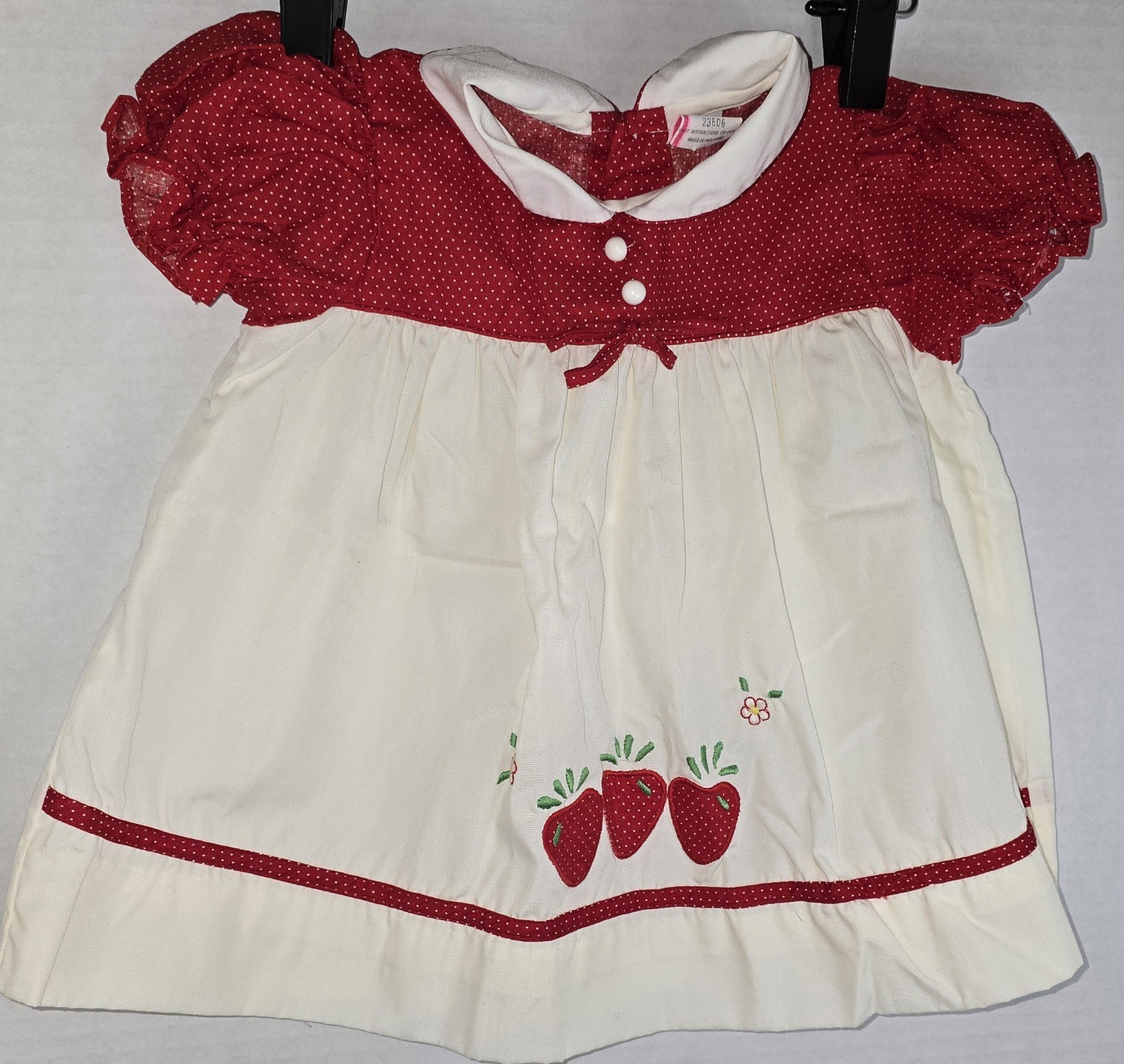 Vintage Embroidered Strawberry Patch Infant Dress