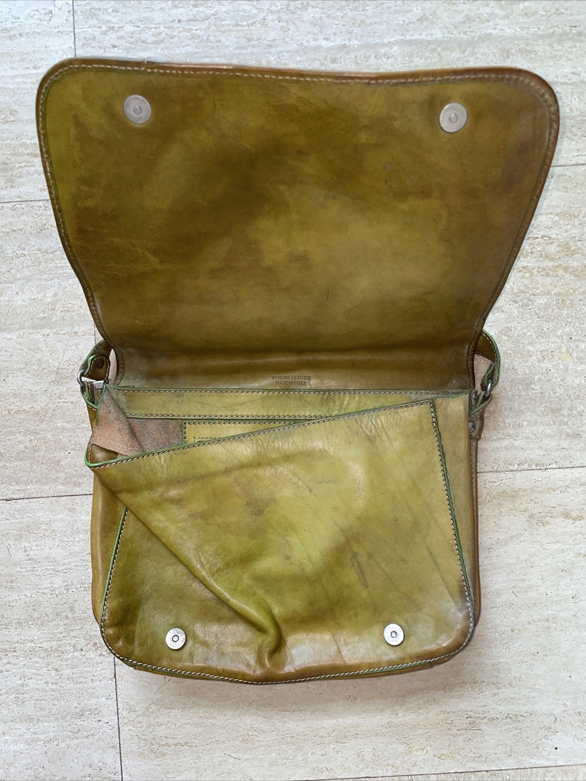 Cristina Rui Mustard Green Brown Leather Messenger Bag Rough Condition