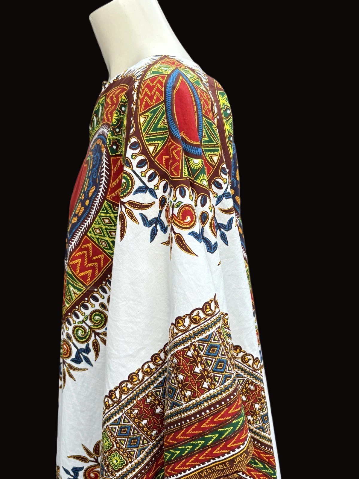Vintage 70s Dashiki Tunic Bell Sleeve Boho Hippie Blouse Kaftan Poncho Top OS