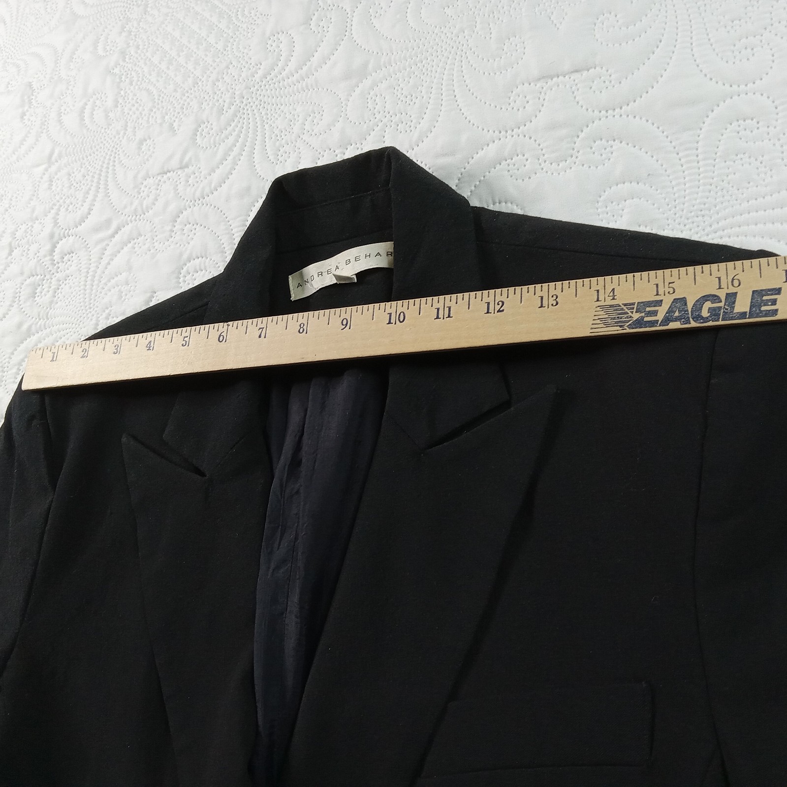 Womens 8 Blazer 100% Wool Black Dbl Breasted Tailored Andrea Behar Vtg USA EUC