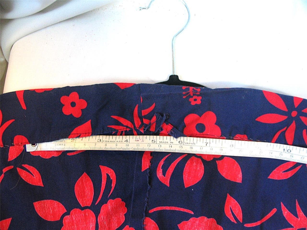 VINTAGE 1972~NAVY BLUE & RED 100% COTTON HANDMADE HAWAIIAN HALTER DRESS~SMALL