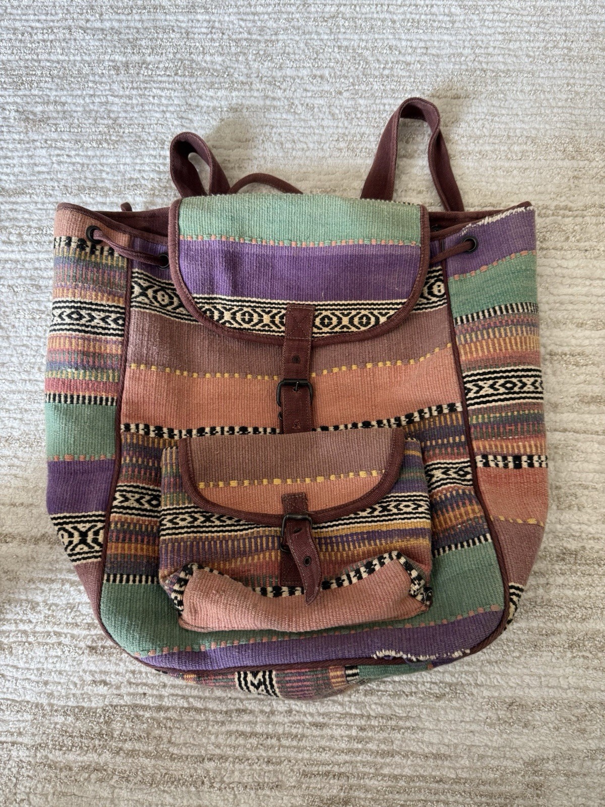Vintage 80s Nomad Sun N Sand Hippie Tribal Boho Multicolor Backpack Shoulder Bag