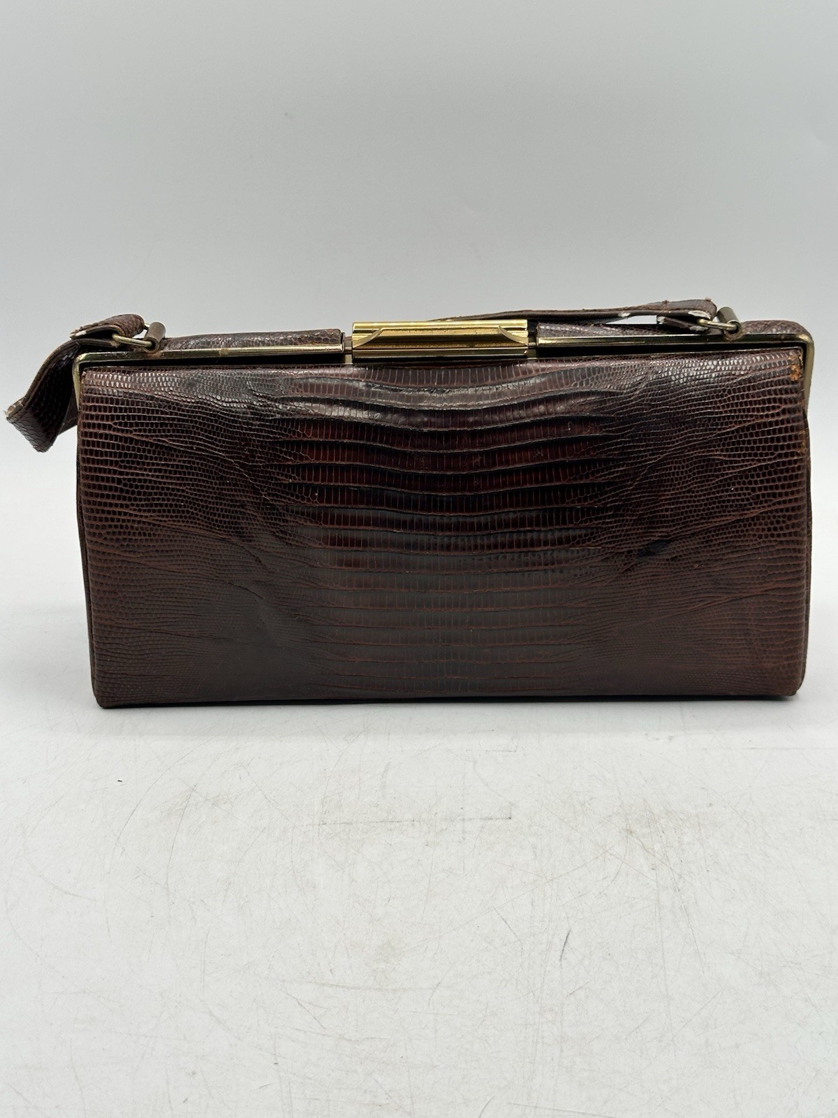 Vintage Bellestone Leather Pillbox Handbag Purse Brown Needs Handle Touch Ups