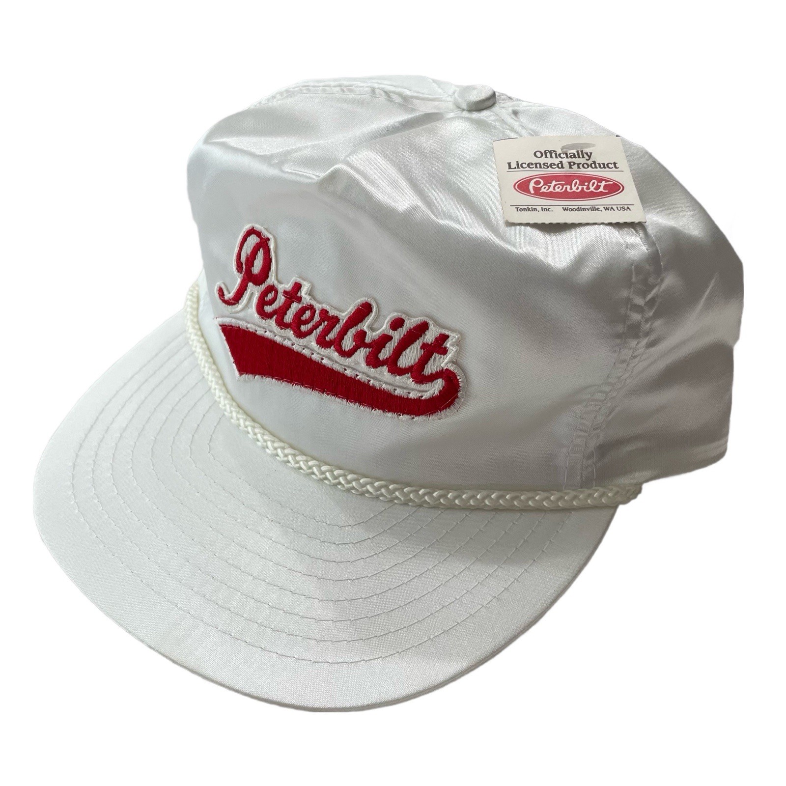 Vintage OTTO Peterbilt White Satin Trucker Hat Truck Driver Cap NEW Old Stock