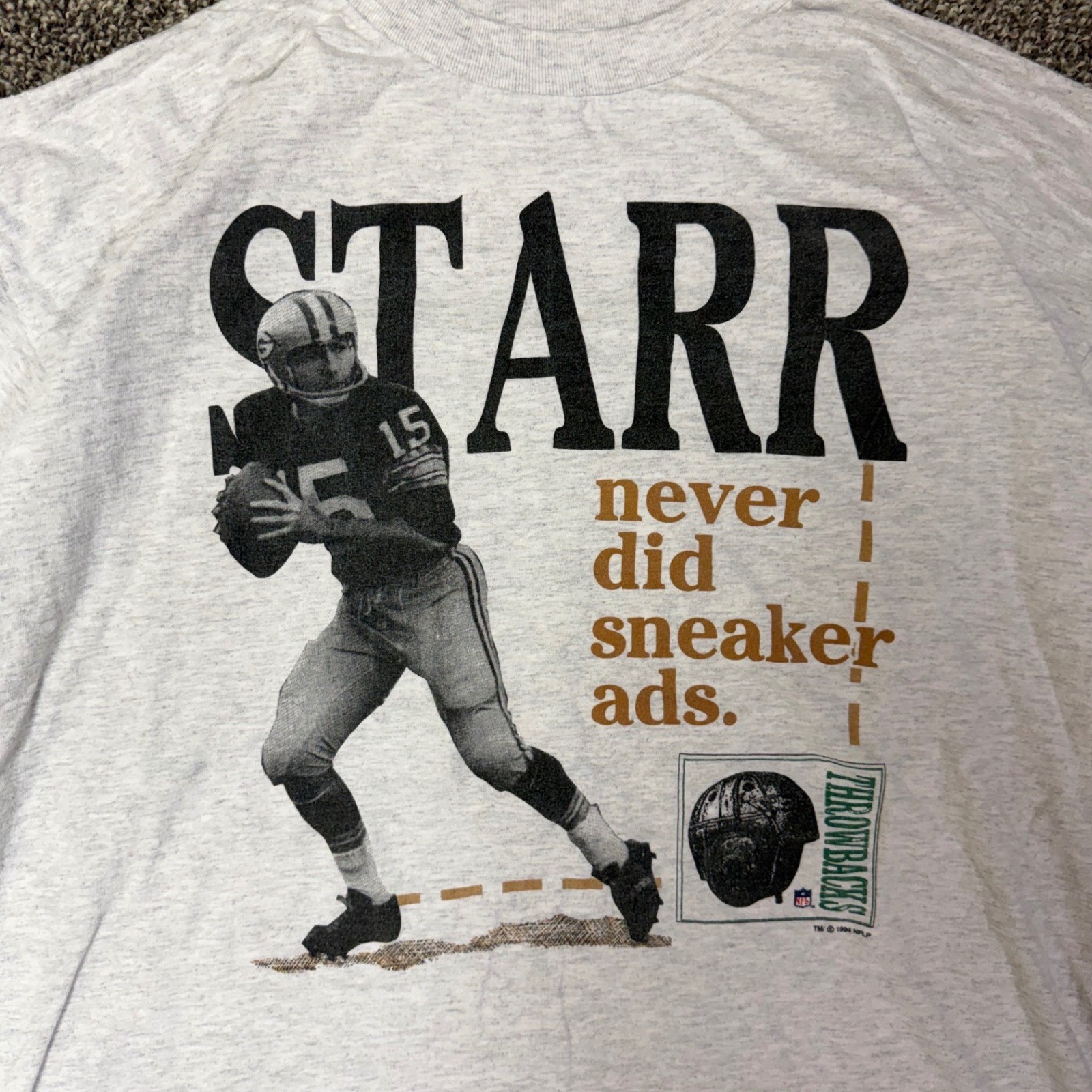 Vintage 1994 NFL Bart Starr Green Bay Packers Throwbacks T-Shirt Grey XL 90s