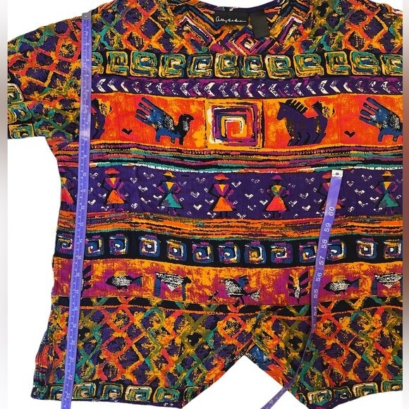 Anthony Mark Hankins Art to Wear Boho Novelty Tribal Print Colorful Blouse