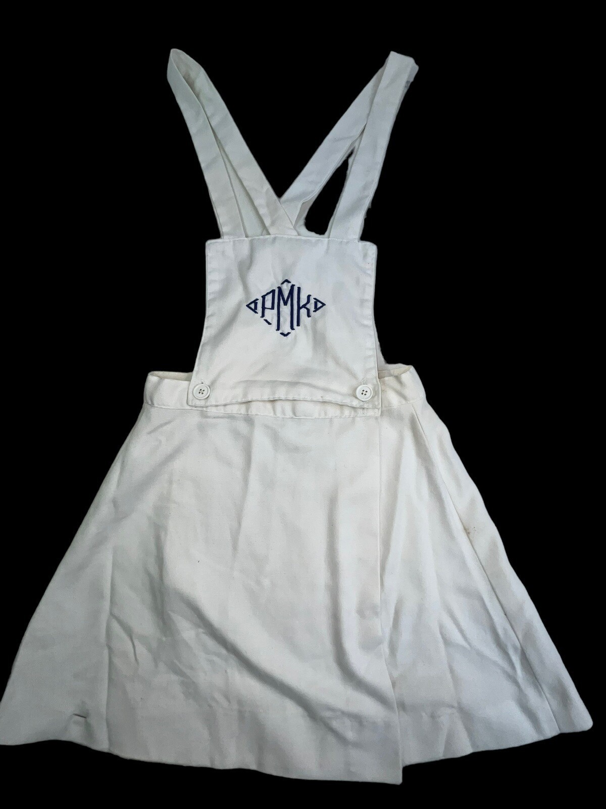 Cheerleader Uniform Vtg 70’s White Wrap Adjust Skirt + Attached Bib Jumper PMK