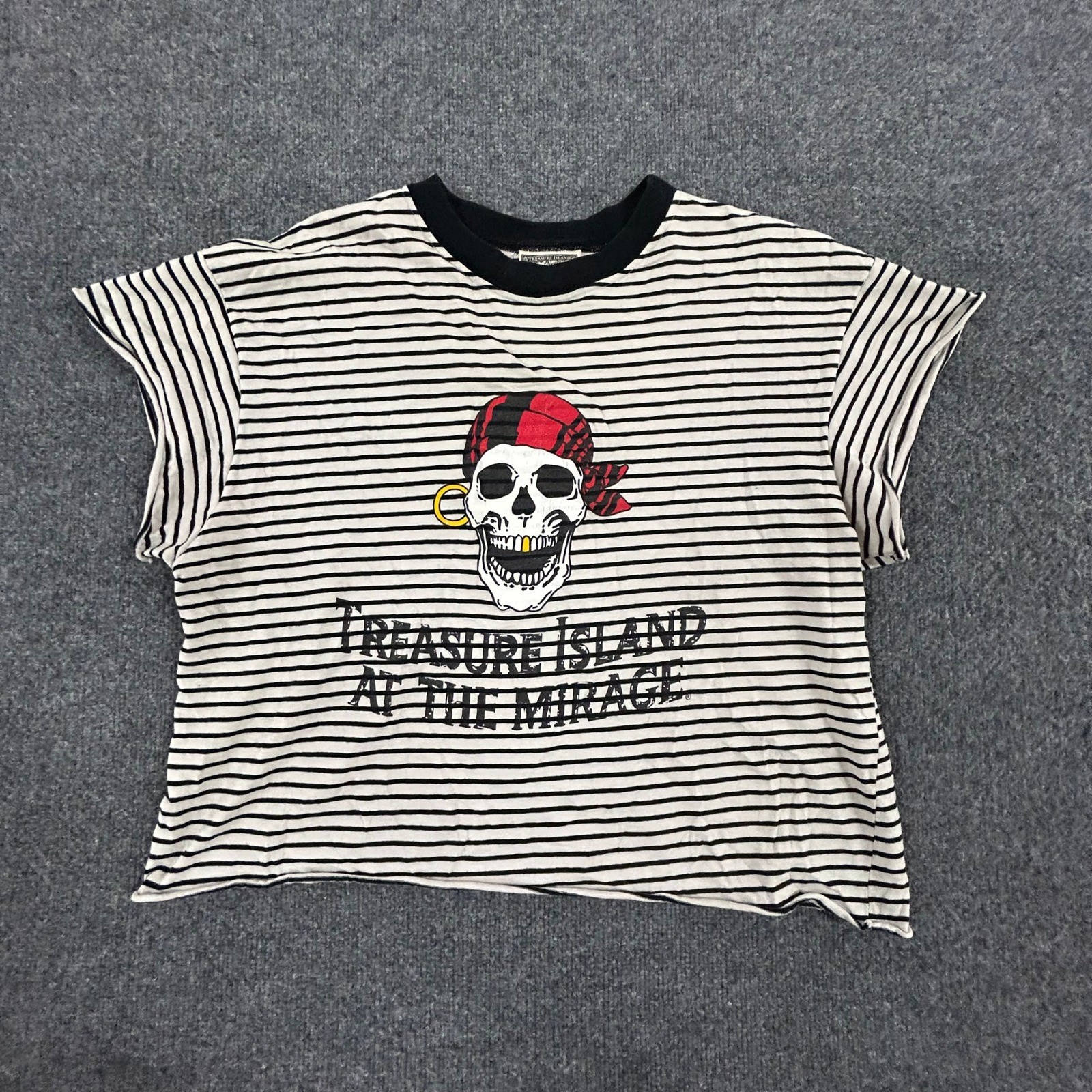 Treasure Island T-Shirt Mens Size M Black White Striped Skull Graphic Mirage Tee