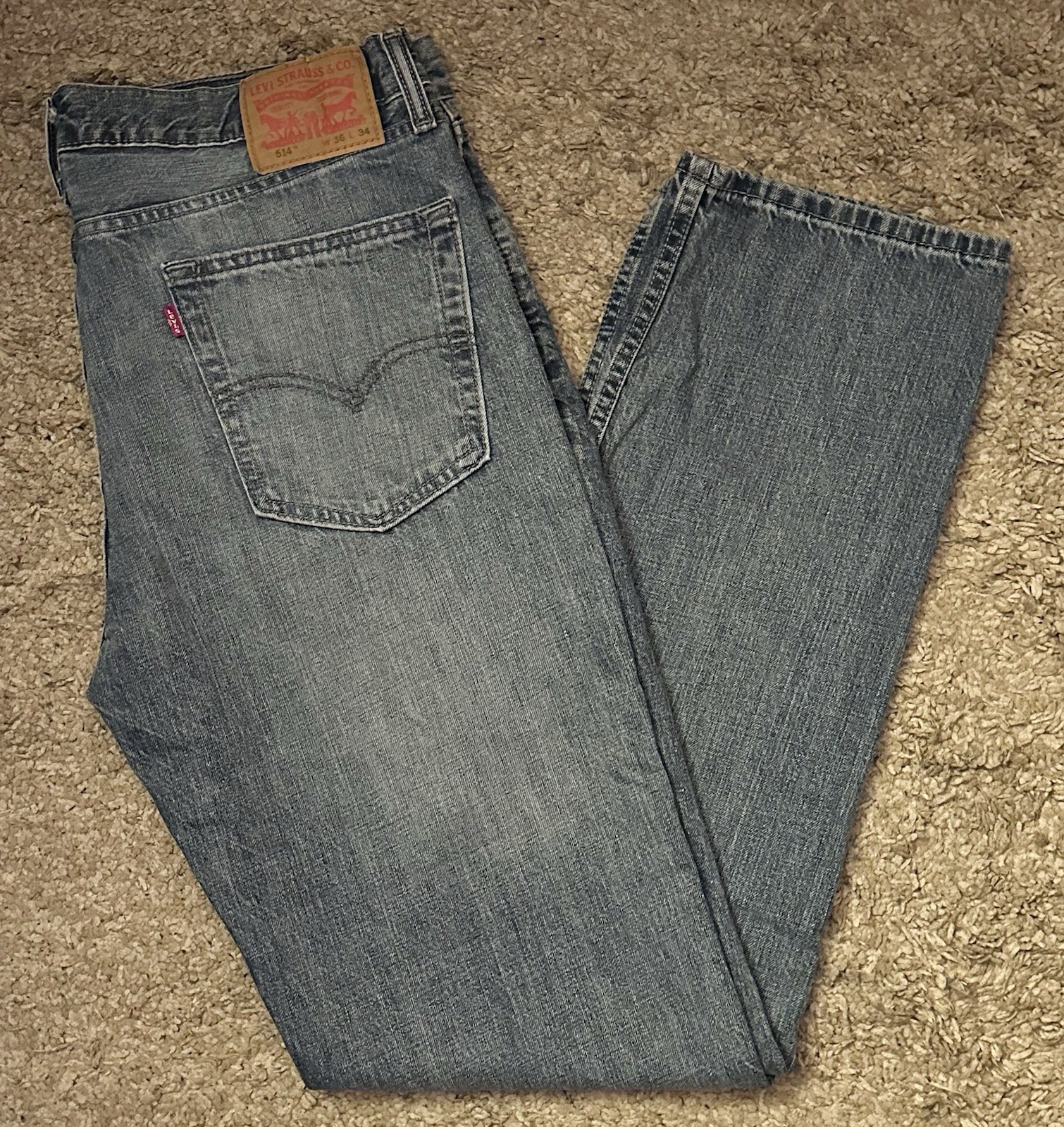 Vintage 90s Levi’s 514 Men’s Size 36×34 Blue Slim Fit Straight Leg Denim Jeans