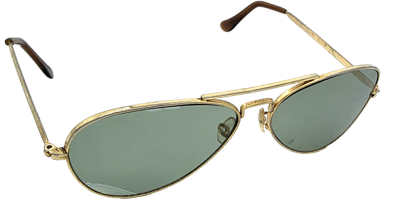 Vintage Gold Tone Green Sunglasses [43] JAPAN Teardrop Aviator Late 1960s #208