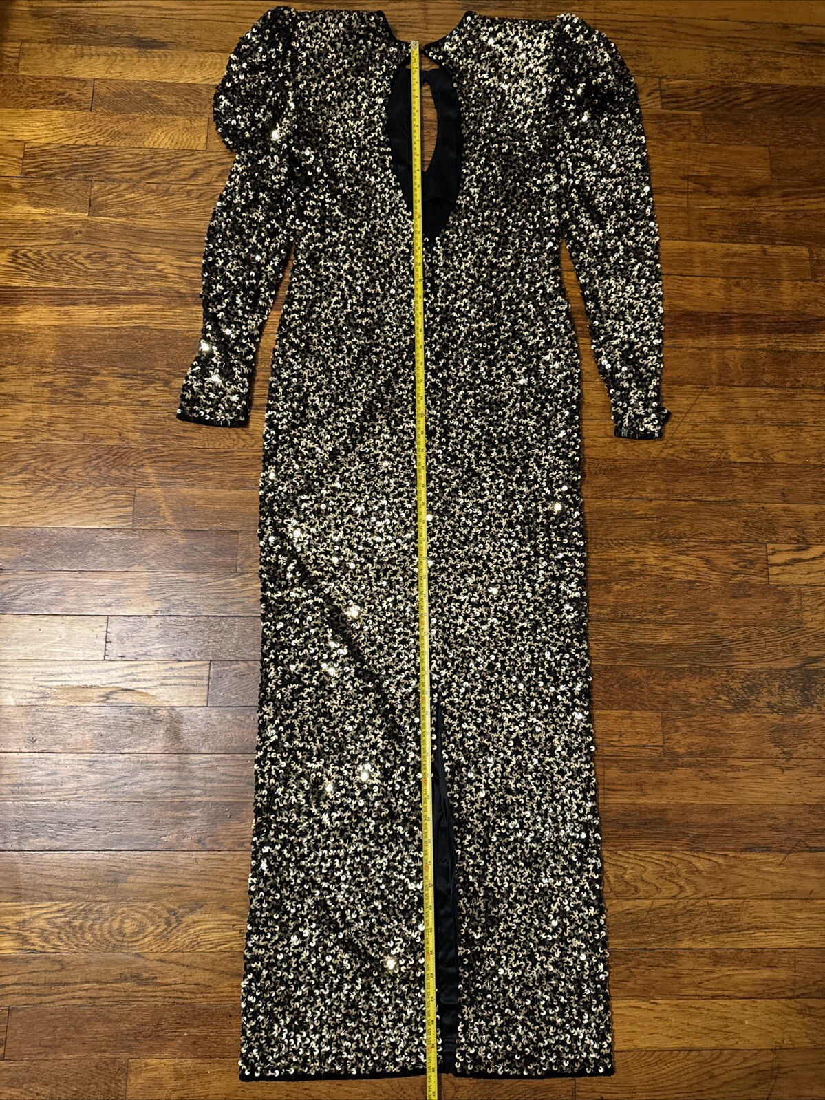 FAB! Vintage Black Tie He-Ro Womens Long Dress Black Beaded Sequined 80s S-M