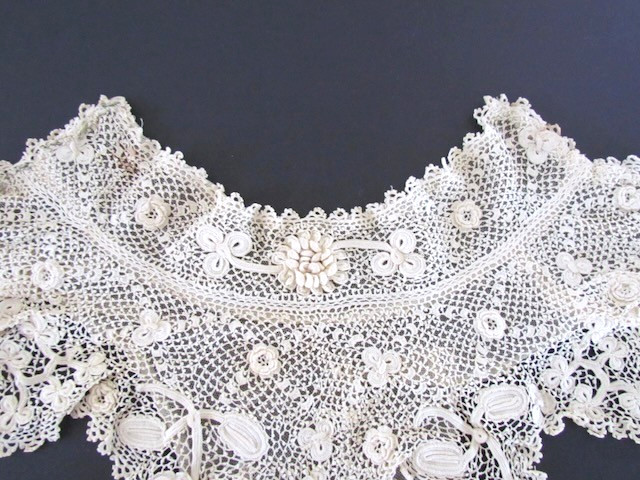 Victorian Crochet Lace Collar Yoke Irish Handmade Raised Floral