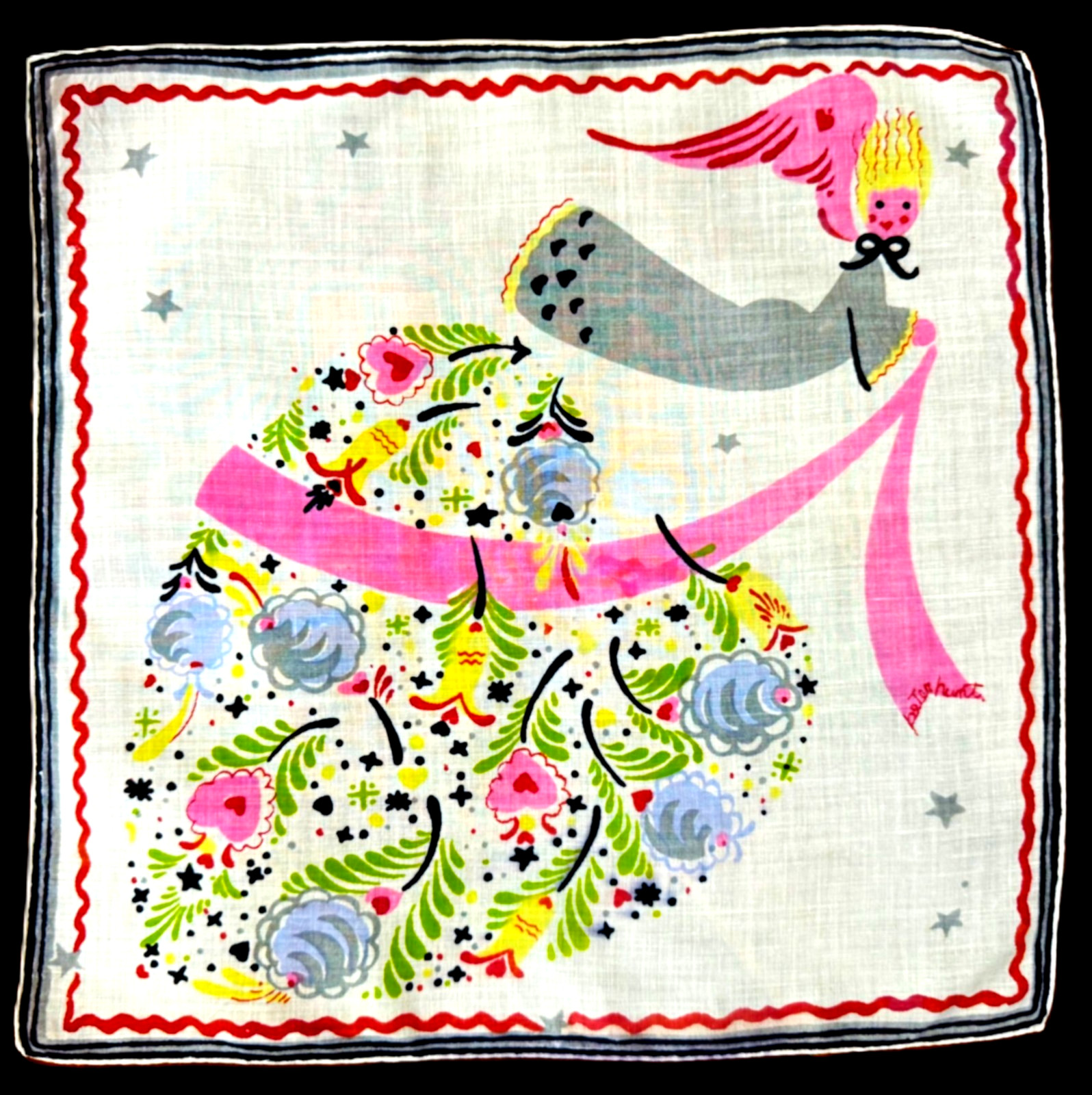 FAB Unused Mid Century PETER HUNT Hanky ANGEL HEART Artist Signed