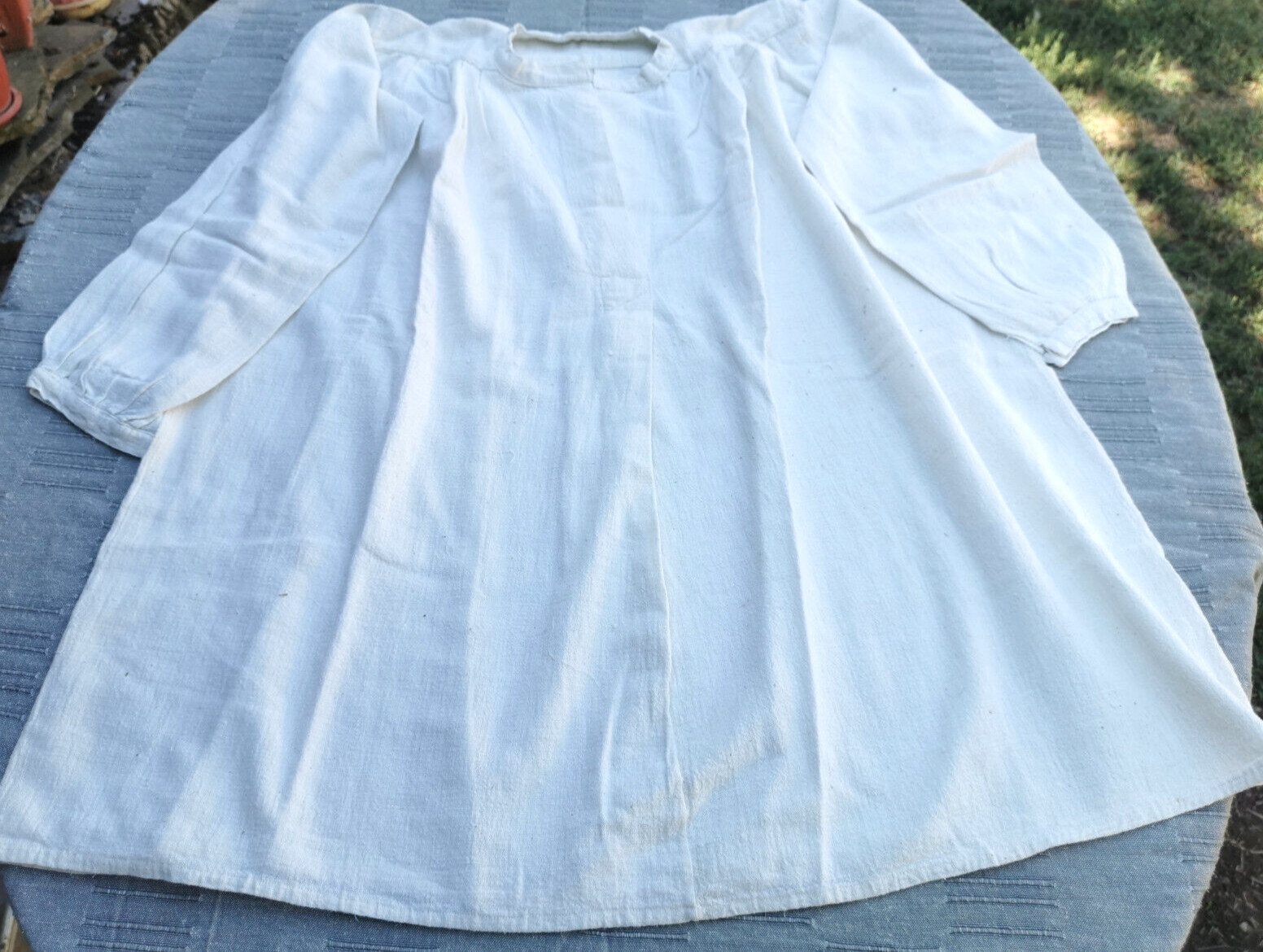 OLD ANTIQUE PRIMITIVE MEN’S SHIRT WHITE HOMESPUN HANDMADE HAND SEWING