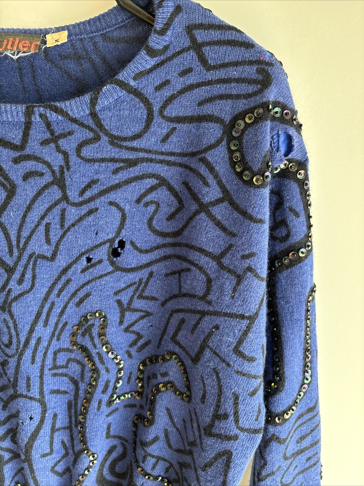 Vintage Keith Haring Sweater Womens Small Sequin Figures Beutler Angora 1980s