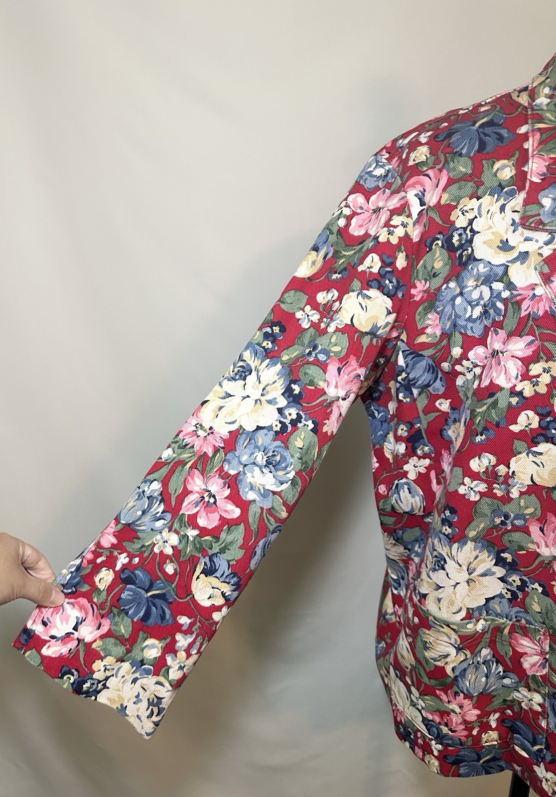 VTG Gotcha Covered Denim Blazer Floral Red Jacket Colorful Cotton Women XL