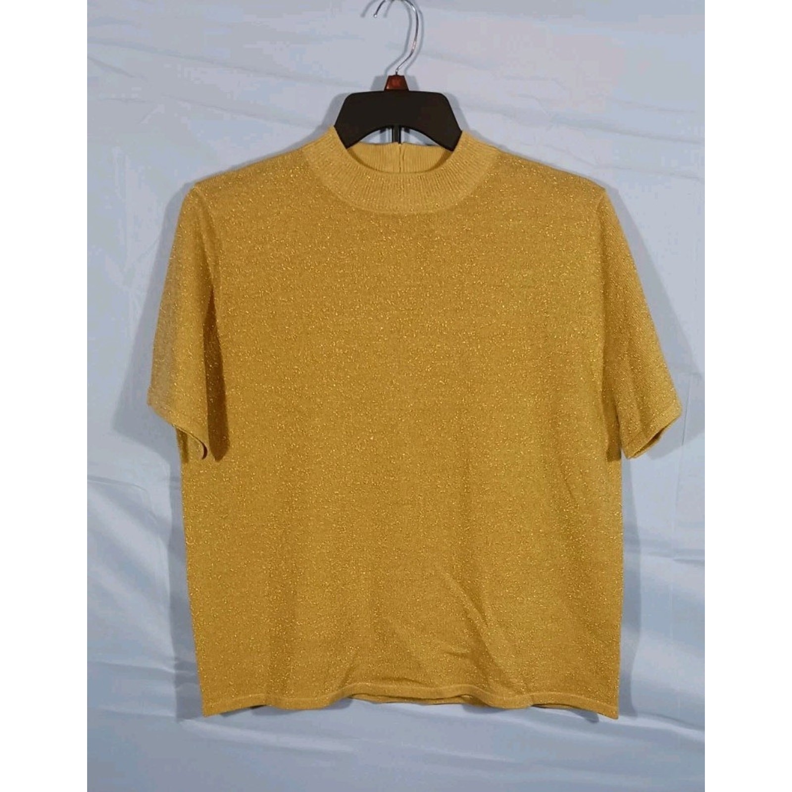 Drapers & Damons Vintage 90s XL Gold Lame Metallic Short Sleeve Sweater