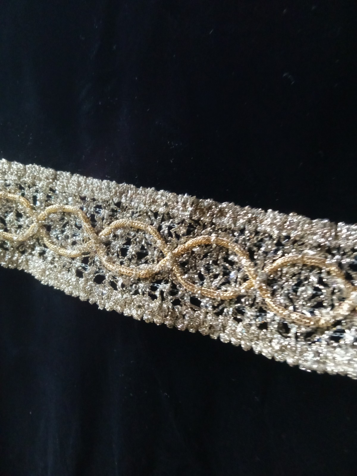 Vintage 1960s A-Line Sleeveless Crushed Black Velvet Dress Gold Trim Size Medium