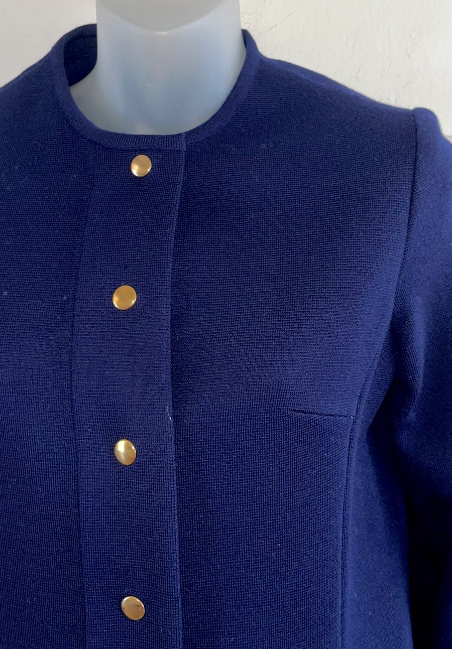 Vintage 60s Navy Wool Knit Blazer Suit Skirt Marchesa de Gresy Italy I. Magnin 8