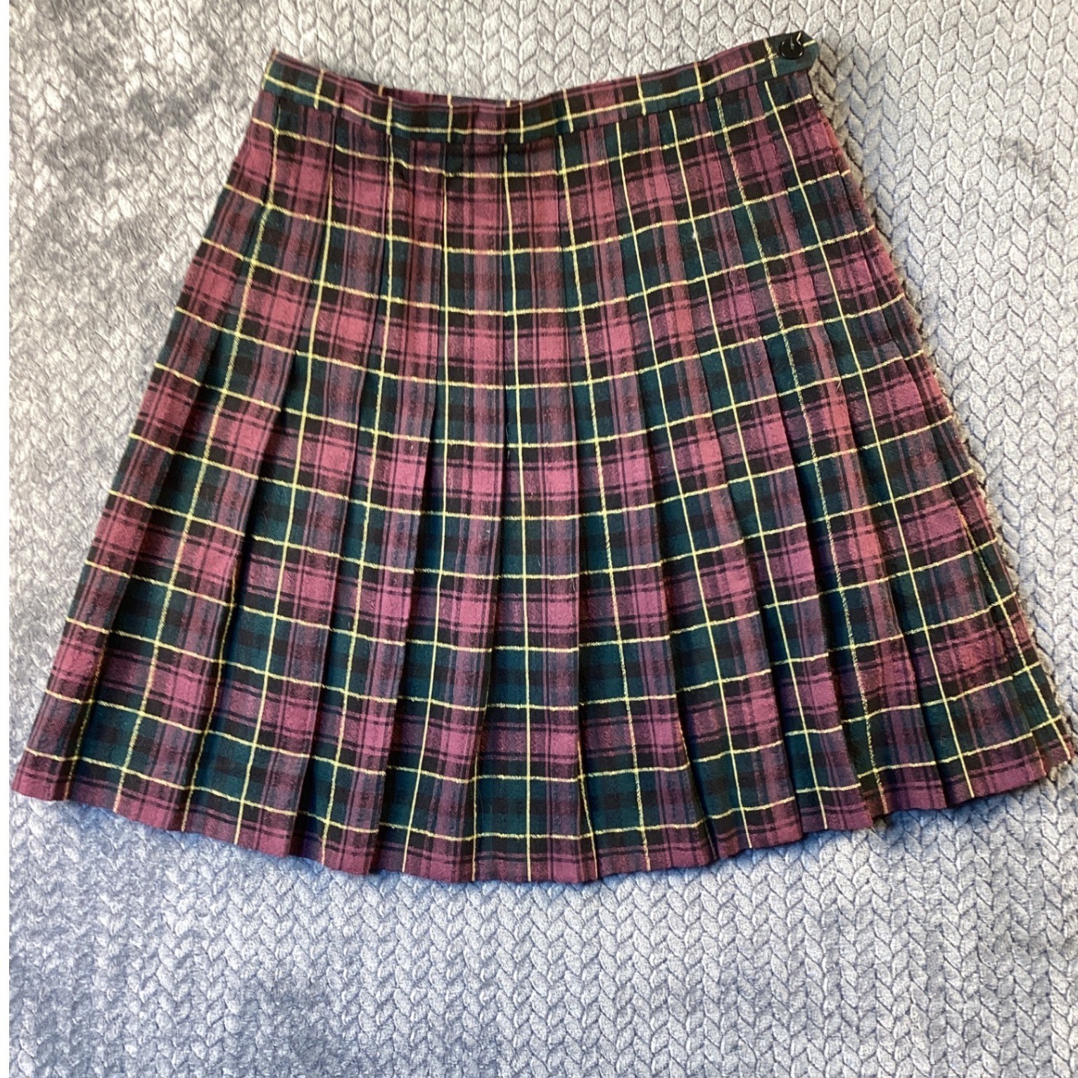 Vintage Michele Plaid Pleated Skirt Purple Green Tartan USA M 29w Schoolgirl