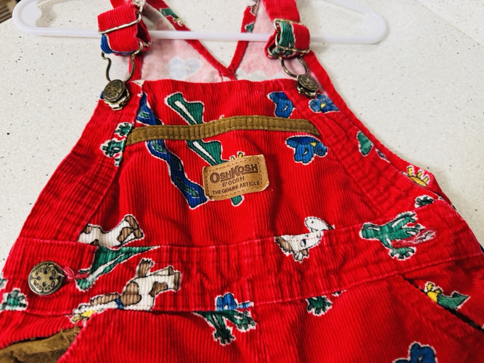 Vtg OshKosh B’gosh Vestbak Red Corduroy Horse Overalls Made In USA 24M 2367