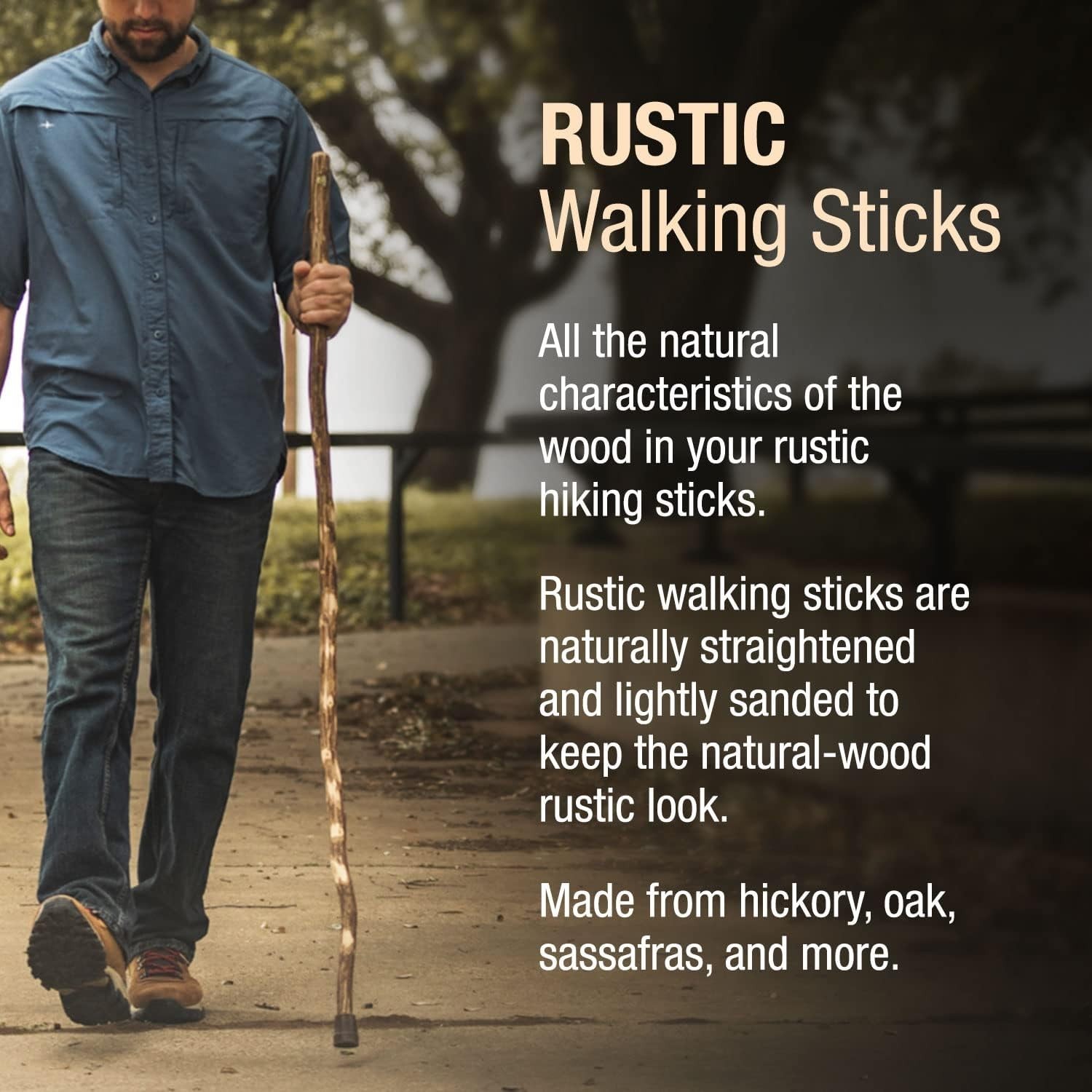 Rustic Wood Walking Cane, Hardwood, Knob Root Style Handle, for Men & Women, …