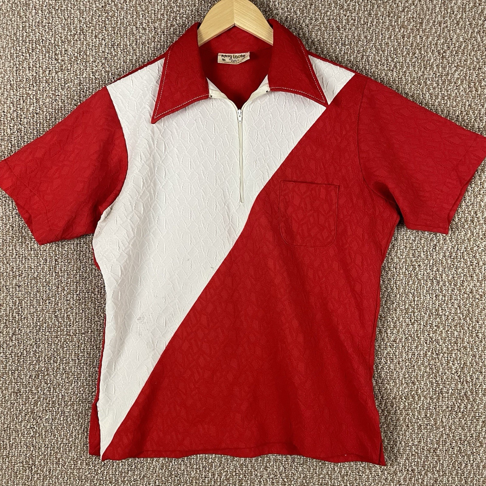 Vintage 60s King Louie 1/4 Zip Bowling Shirt Men’s M Double Knit USA Lounge R3