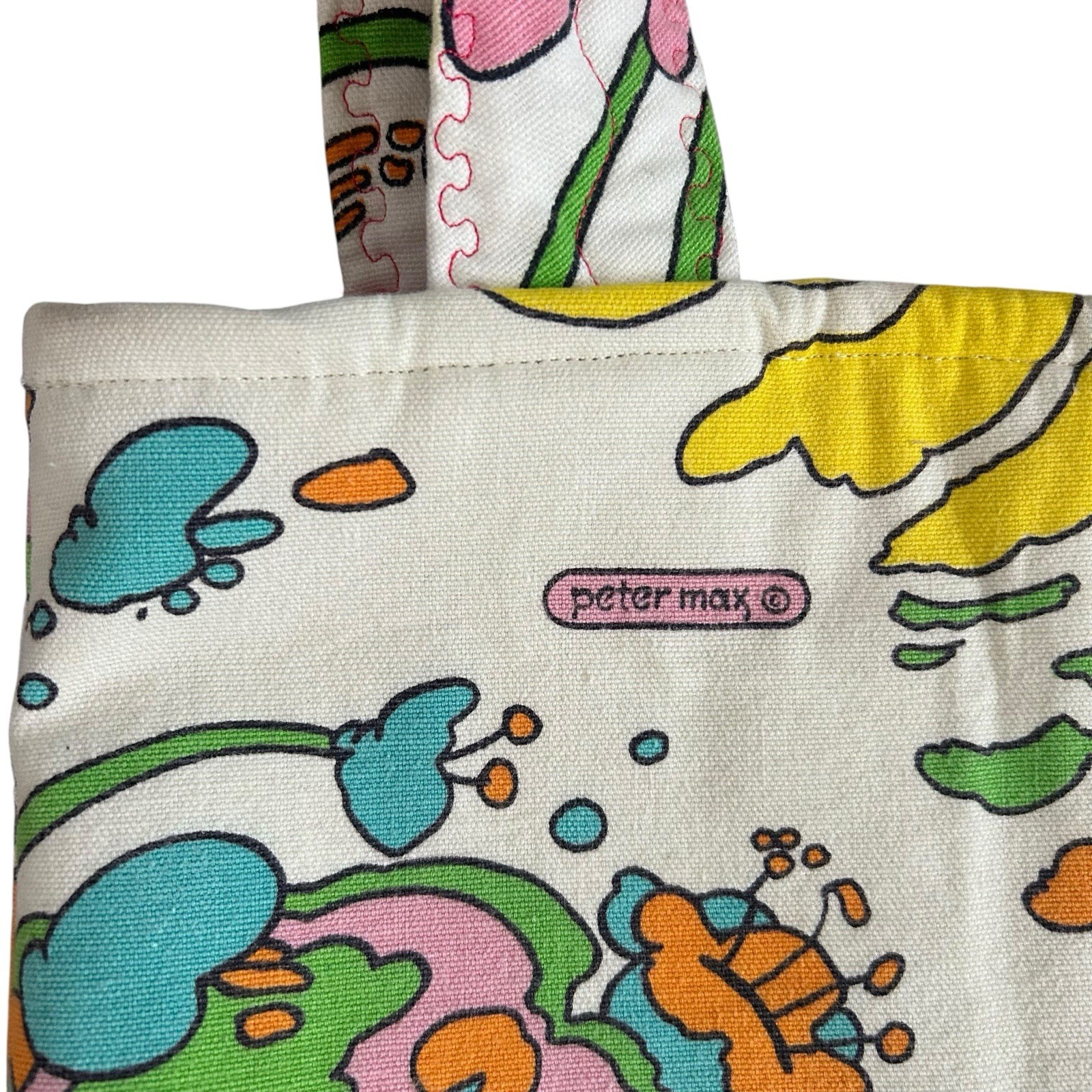 Vintage Peter Max Tote Purse Bag Psychedelic 1970’s Double Sided Logo Multicolor