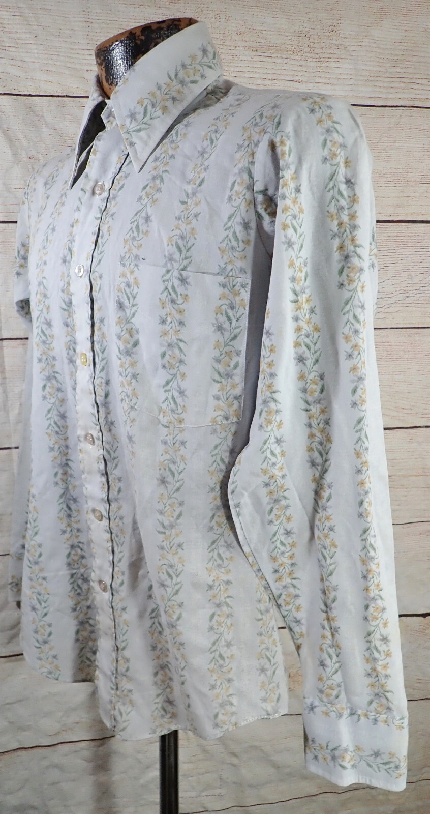 Vintage Studio One by Campus Floral Print Stripe 70s Disco Shirt Mens S Dagger