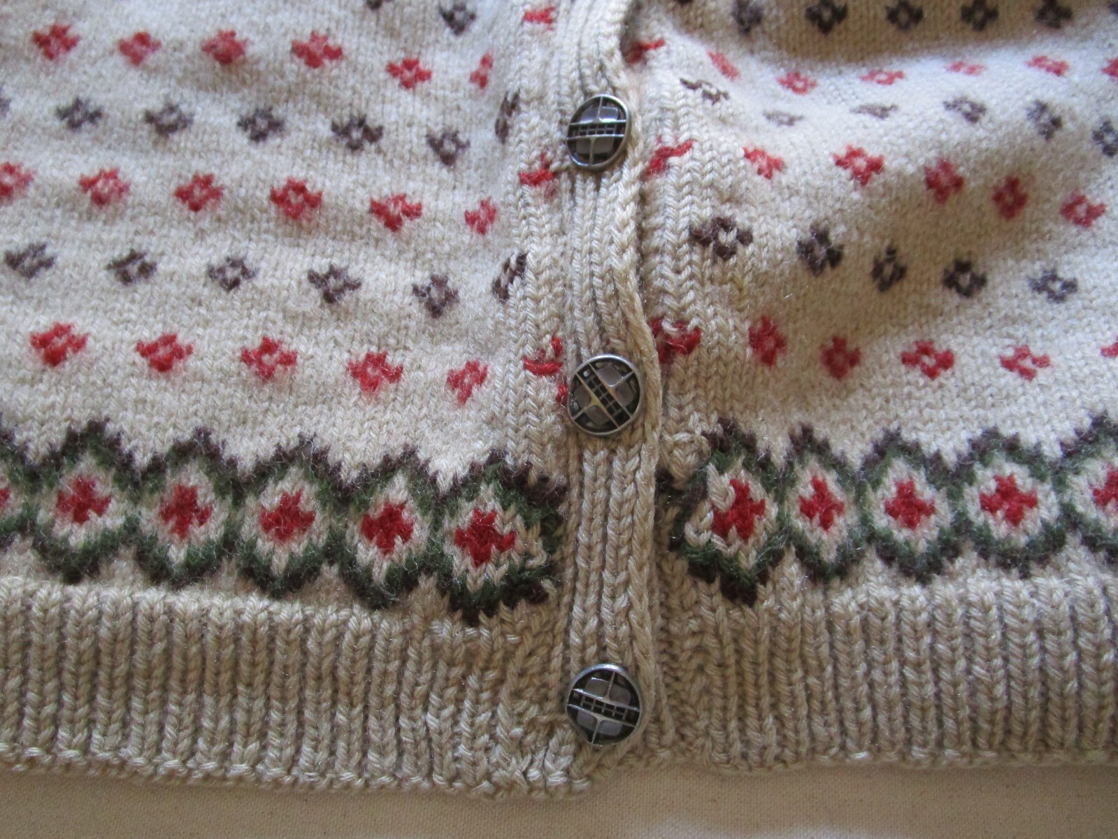 Vintage Hand Knit Norwegian Nordic Wool Sweater Browns Rust Forest Green Tan SM