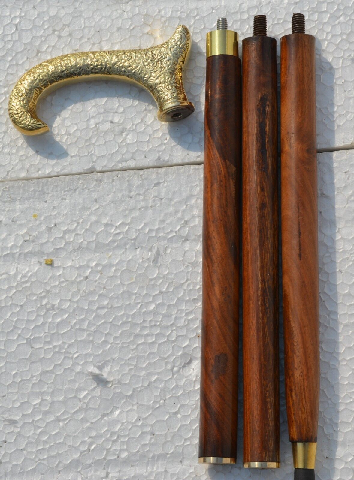 Brass Handle Golden Finish Nautical Wooden Walking Stick Walking Cane In 3 Fold