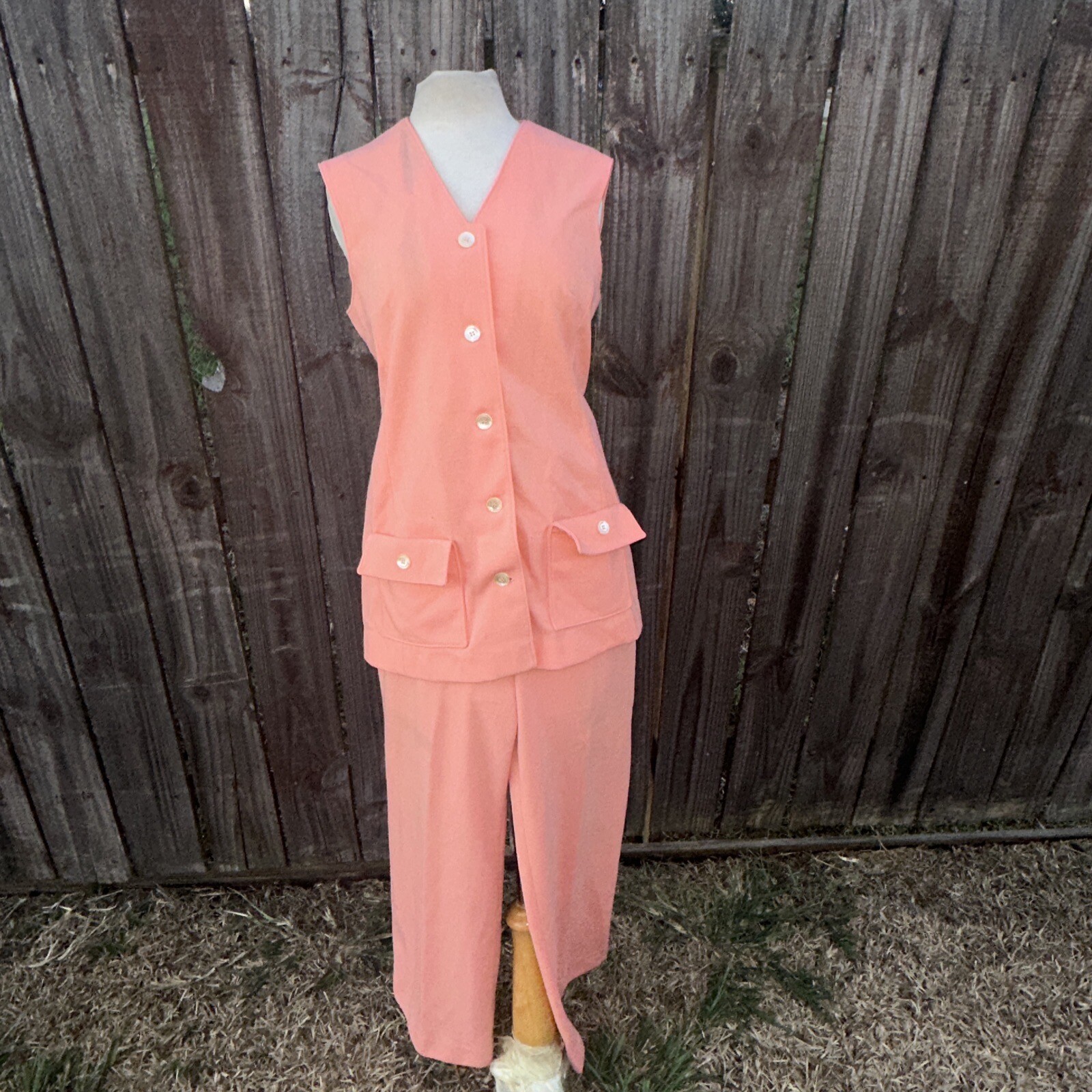 Vintage 70s Medium 2 Pc Pantsuit Leisure Center Stage Sue Ann Flare Leg Pants