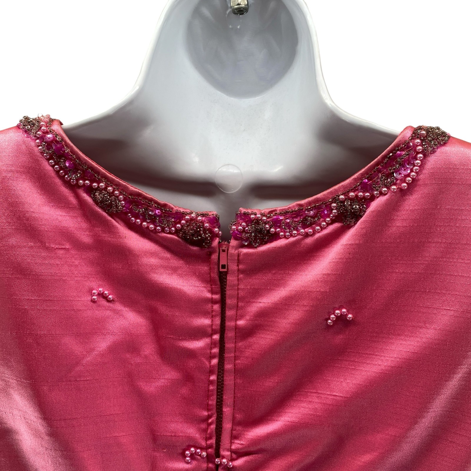 Bespoke Vintage Cocktail Dress Medium Fuchsia Pink Beaded Sequined 2-Piece Maxi