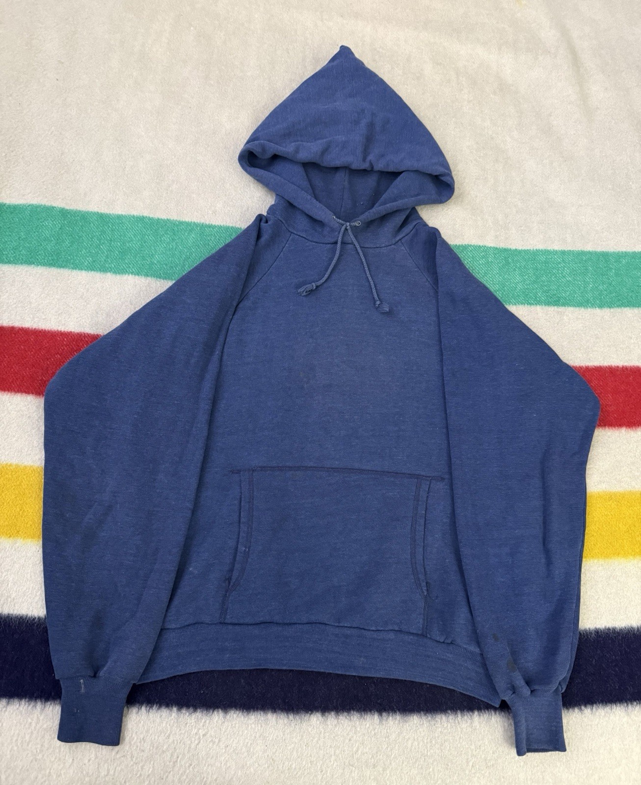 Vintage 70s Sears Sun Faded Distressed Patina Raglan Hoodie Small S Blueberry