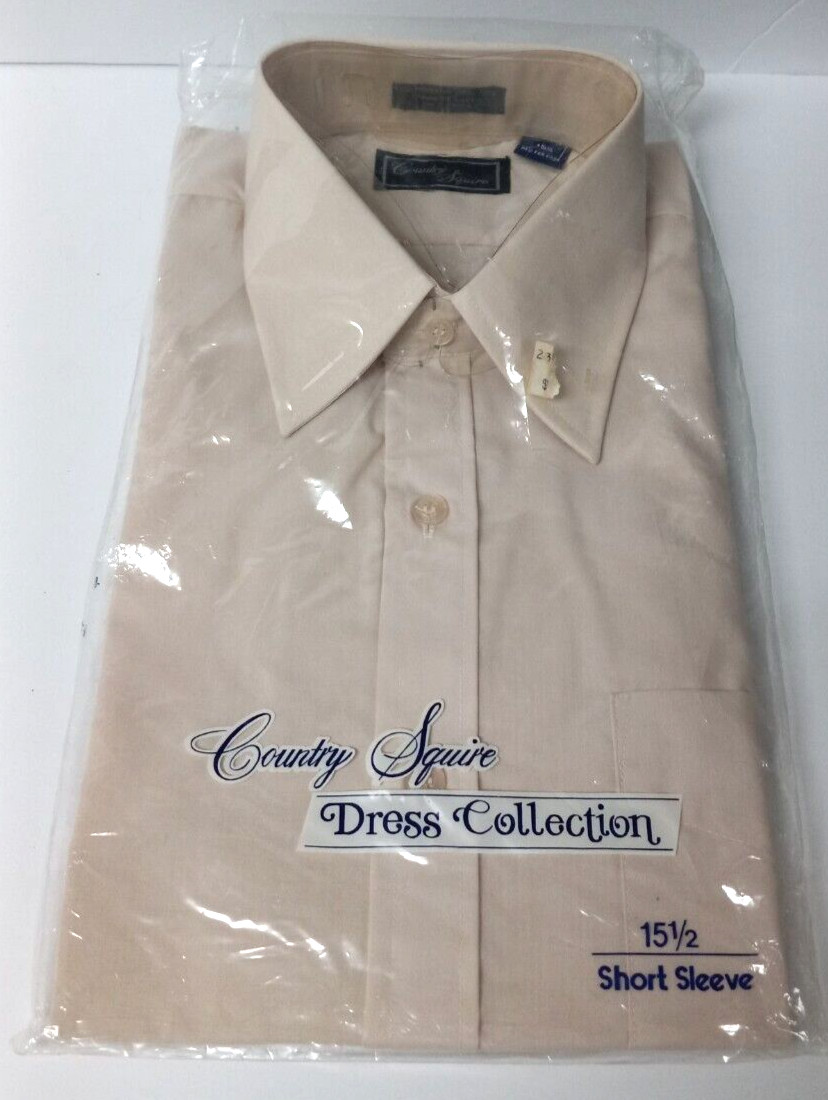 Vintage Country Squire Men’s Short Sleeve Shirt Dress Collection Size 15 1/2 Tan