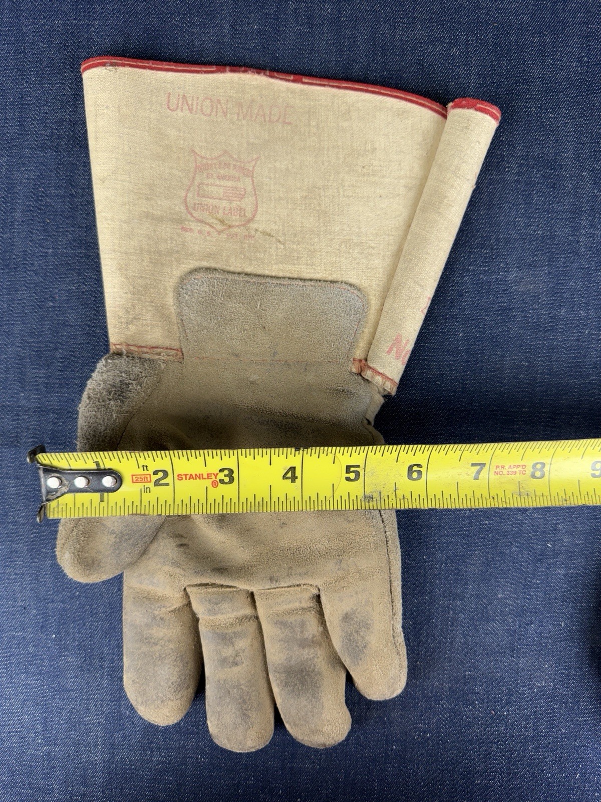 Vintage Workwear Gloves Good Luck Bomber Union Made Leather Canvas Large 50s