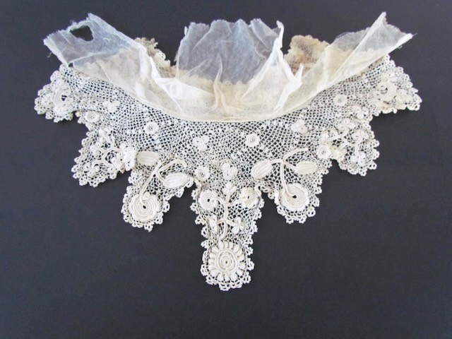Victorian Crochet Lace Collar Yoke Irish Handmade Raised Floral