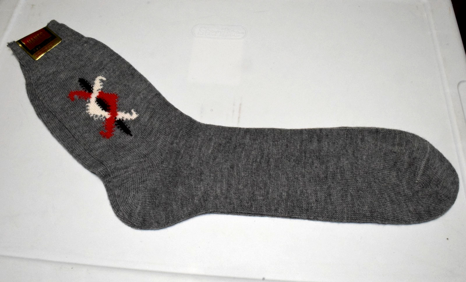 Argyle Socks VTG Hanes Red Label 60s Gray Red White Black Pole Argyle 11 x 9 NWT