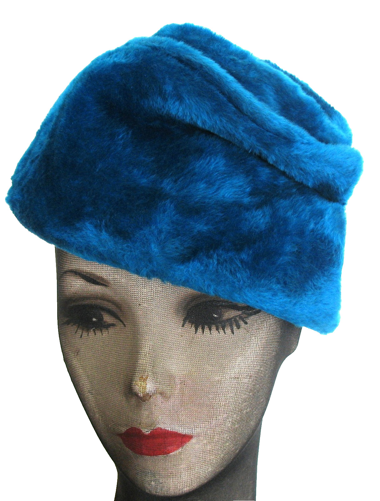 Vtg Luxurious Hat Jewel-Tone Sapphire-Blue “Herbert Bernard” 22½” 1950s New