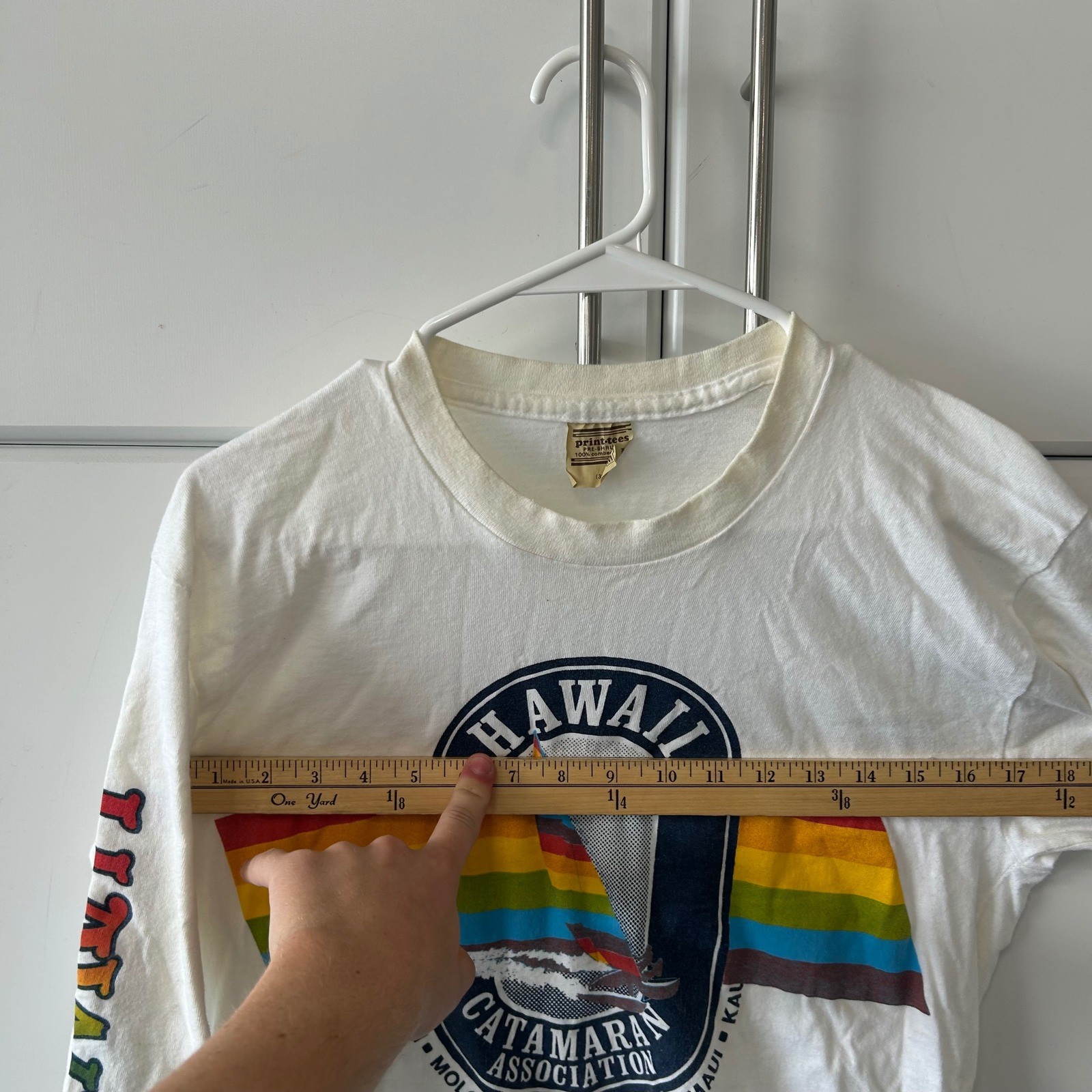 Vintage Hawaii Catamaran Association Long Sleeve T-Shirt White Rainbow 80s L