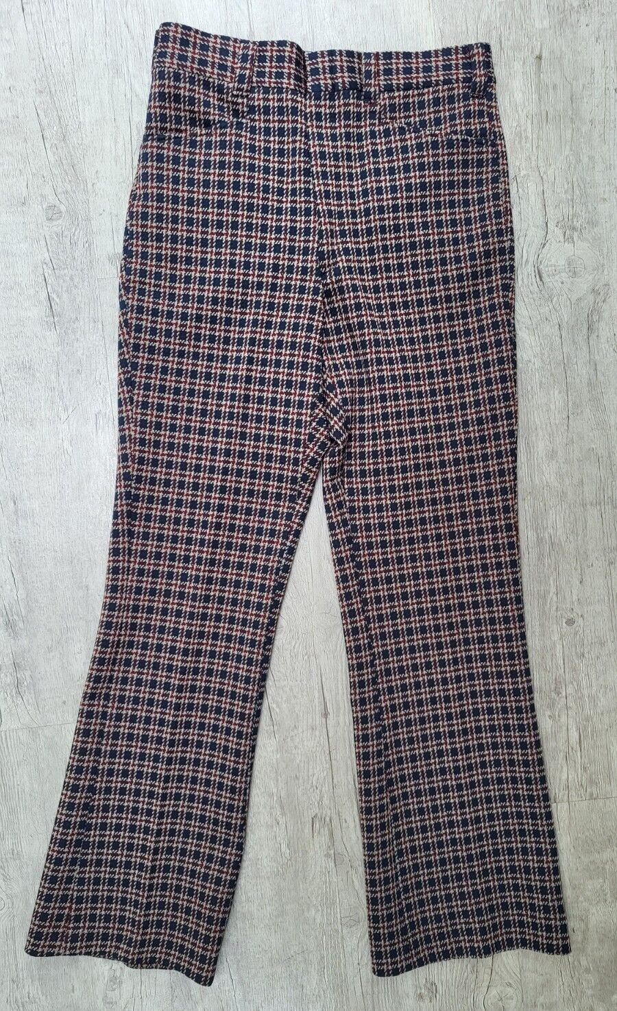 Vtg 60/70s Sears Big Men’s Shop Blue Plaid Double Knit Flare Pants W32 x L33