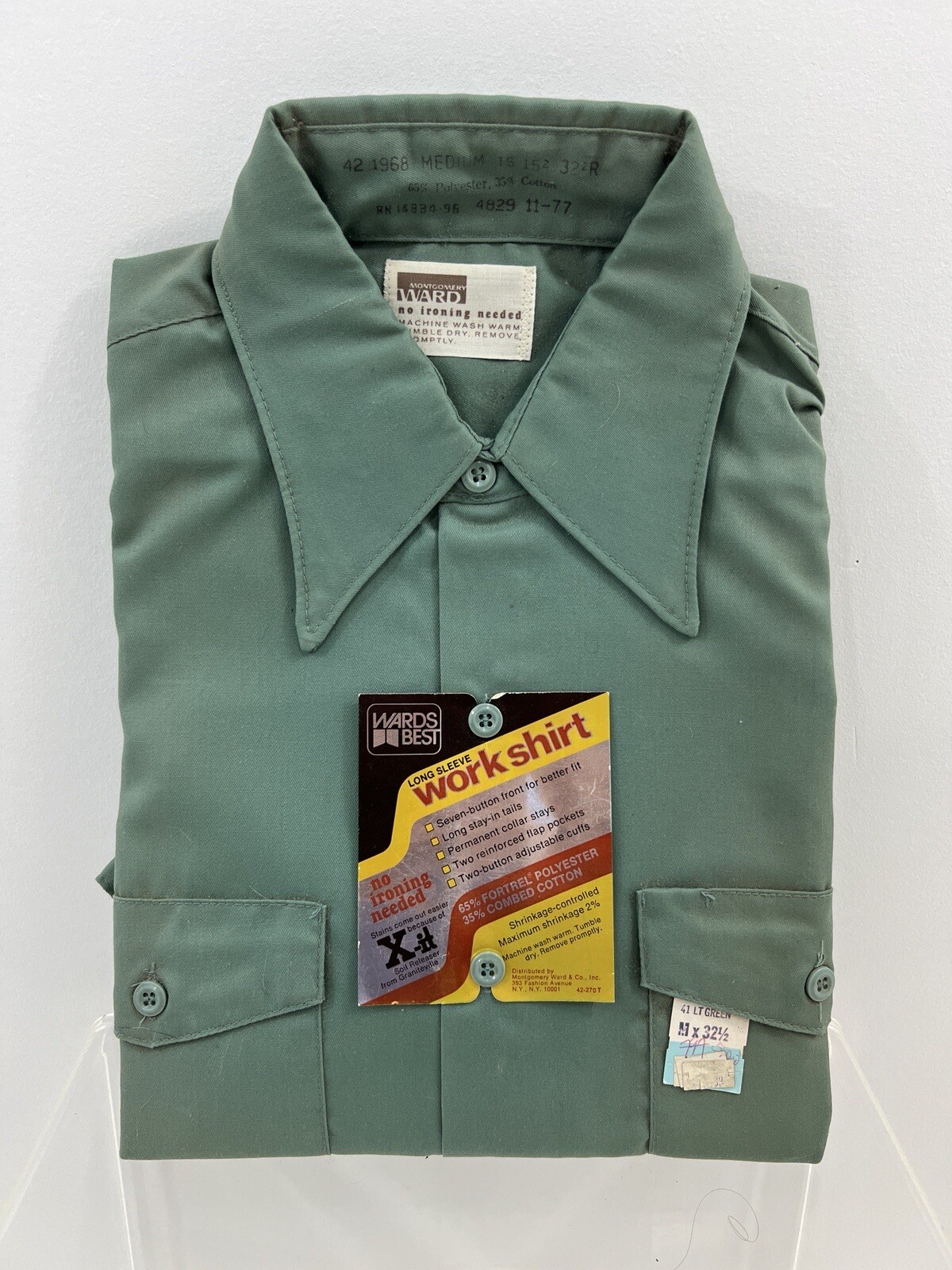 VTG 60’S 70’s Montgomery Ward LONG SLEEVE WORK SHIRT GREEN SIZE MEDIUM (N.O.S)