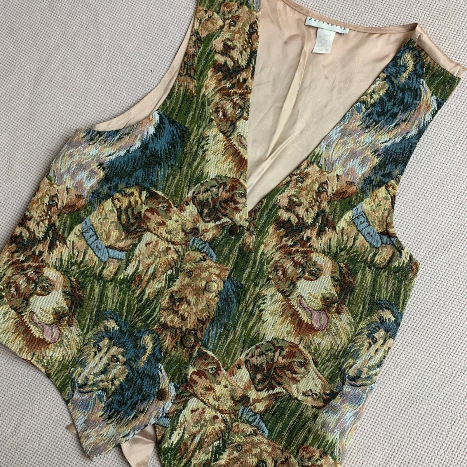 Partners II Vintage 90s Dog Tapestry Vest Multicolor Cotton Blend Size 1X