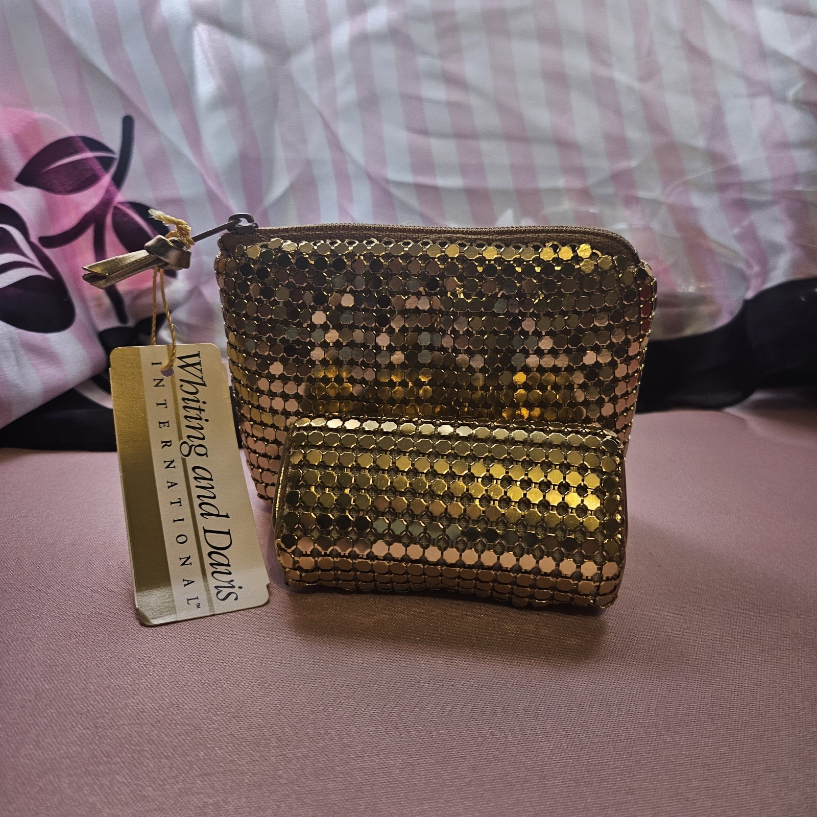 Whiting and Davis Vintage Gold Mesh Purse And Lipstick Holder Brand New