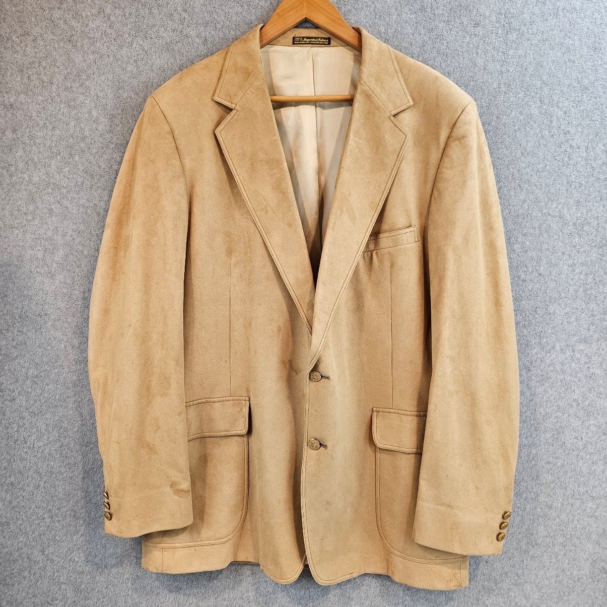 Vintage Vals Mens Wear Camel Tan Suede Leather Blazer Sport Coat 46L USA Made