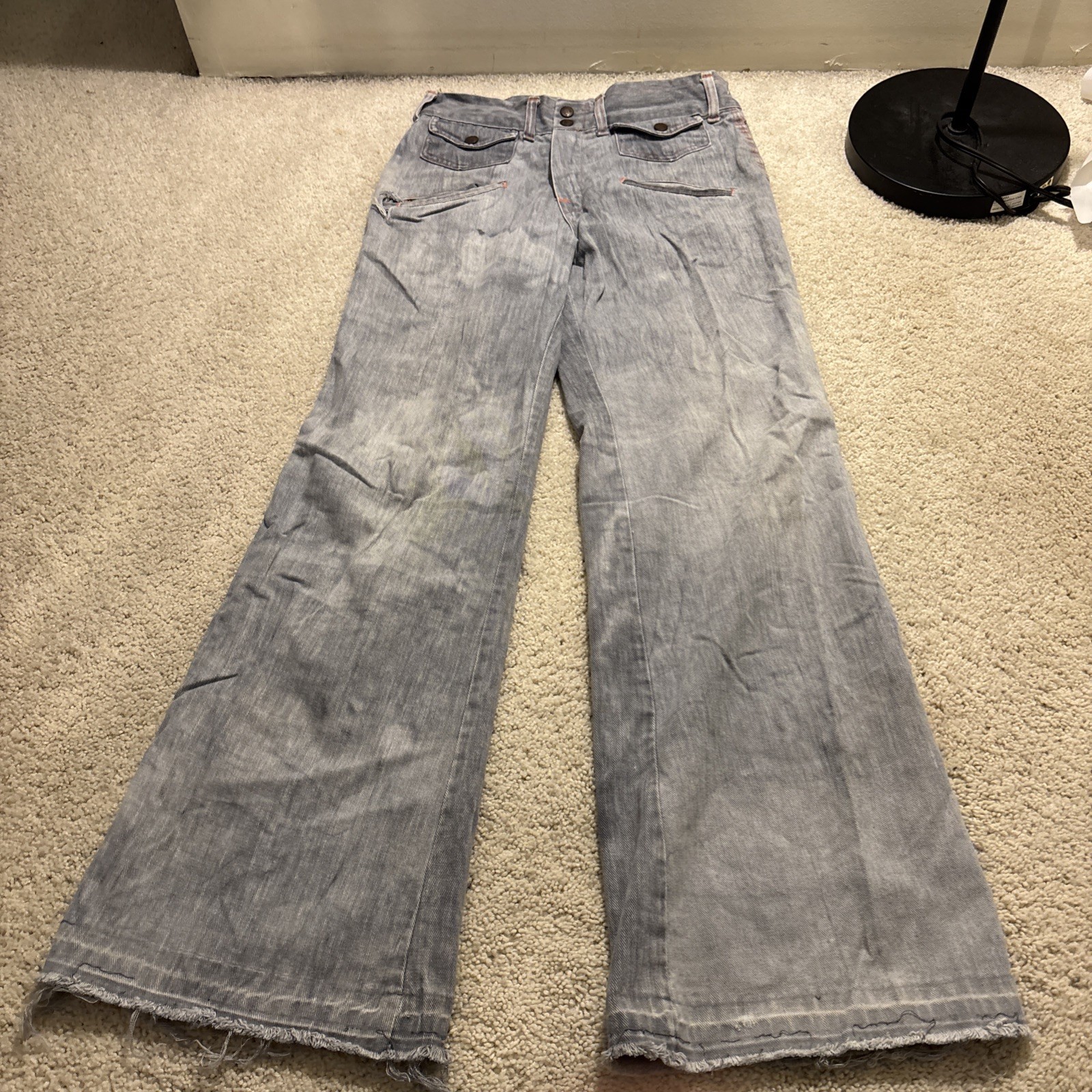 Vintage 70s 80s Hang Ten All Cotton Flare Denim Jeans Talon Zip Distressed 29×31