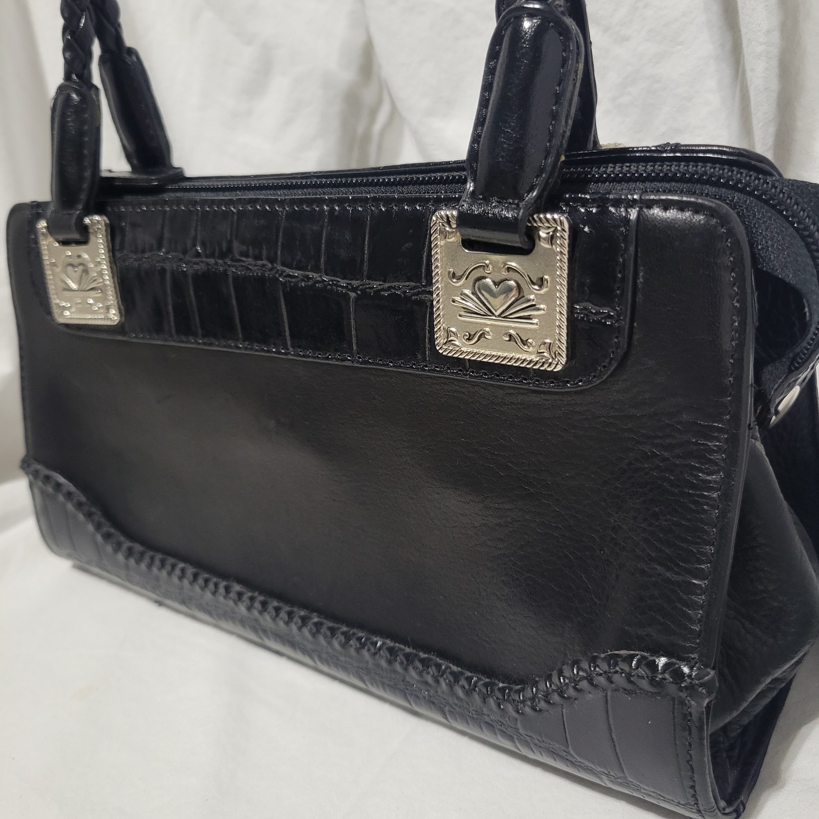Vintage 90s Marc Chantel Handbag Black Braided Straps Silver Embellishments