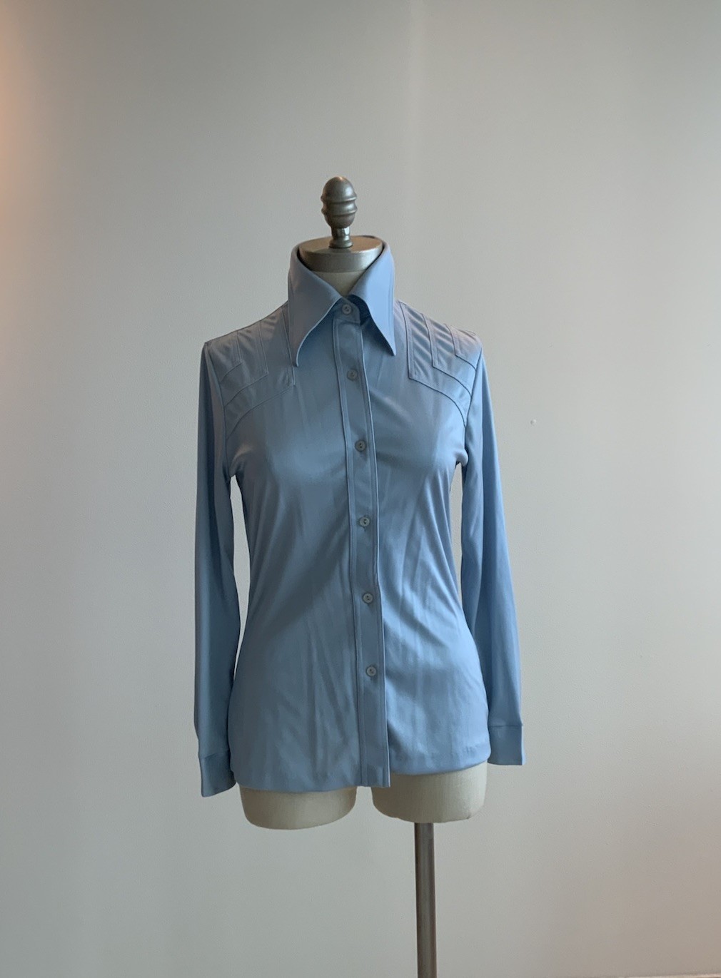 Vintage 70’s Bobbie Brooks Womens Disco Shirt Retro Baby Blue Juniors Size 9