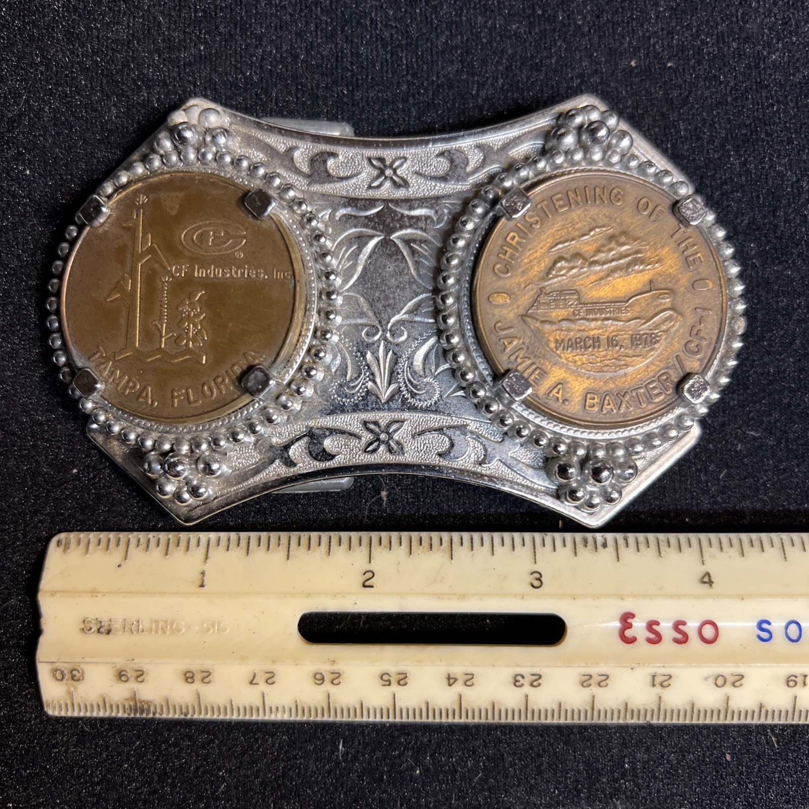 Commemorative Coin Belt Buckle CF Industries Tampa 1978 SHIPS CHRISTENING